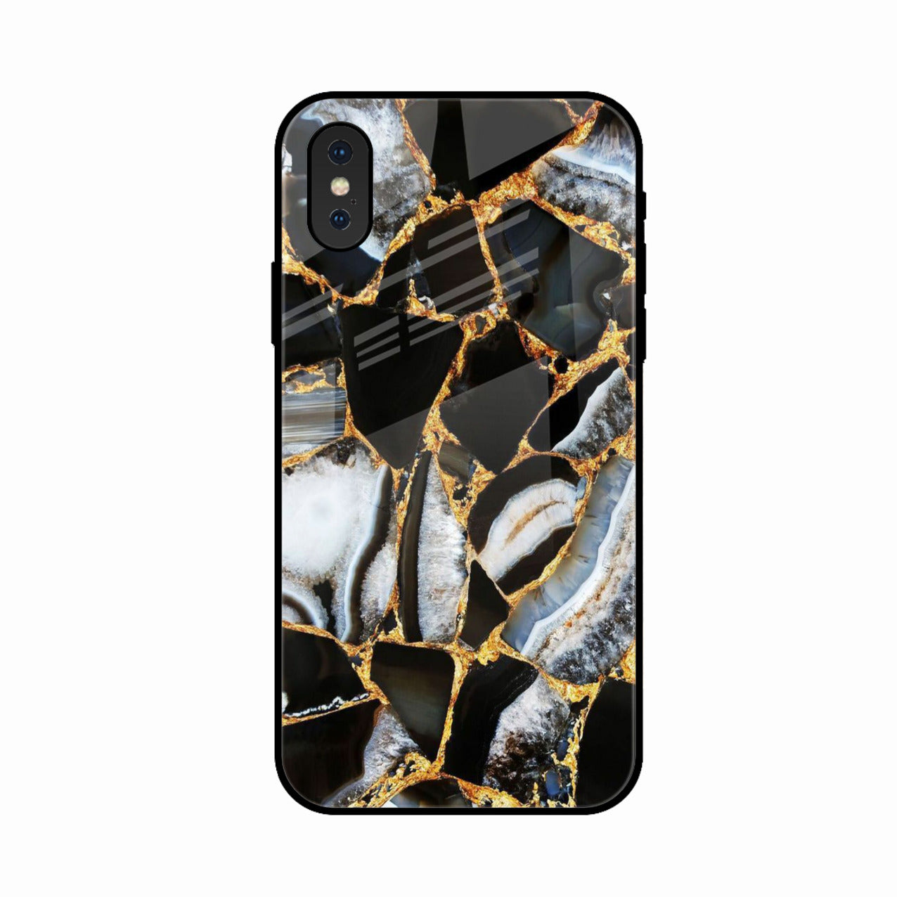Black Gold Marble Glass Phone Case for iPhone XS