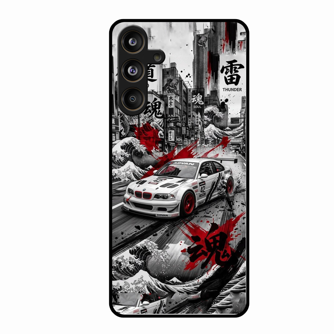 Japanese Wave Drift Racing Premium Glass Phone Case for Samsung Galaxy M55 5G