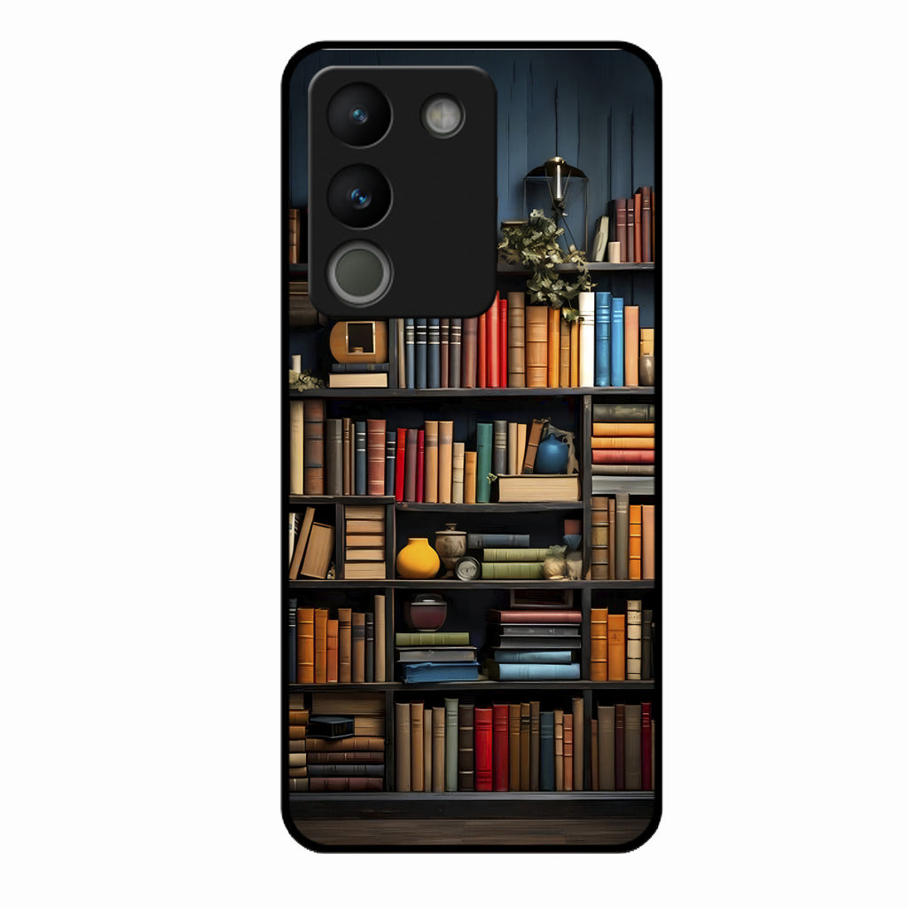 Colorful Bookshelf Art Glass Case Cover for Vivo Y200 5G