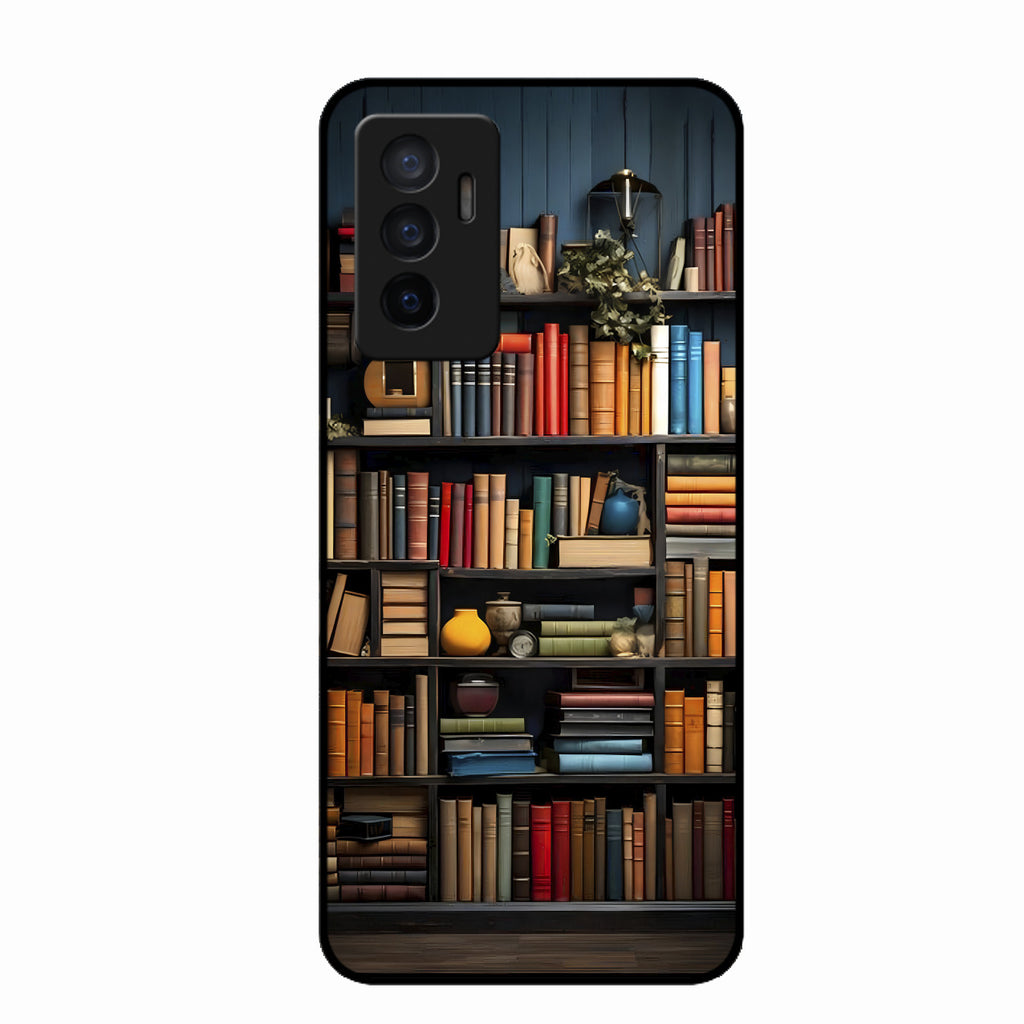 Colorful Bookshelf Art Glass Case Cover for Vivo Y75 4G