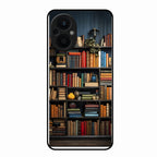 Colorful Bookshelf Art Glass Case Cover for Oppo F21 Pro 5G