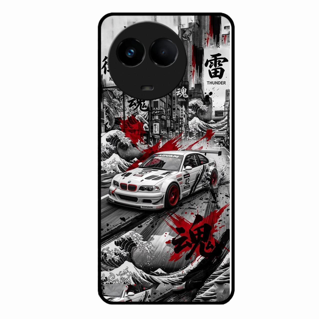 Japanese Wave Drift Racing Premium Glass Phone Case for Realme 11 5G