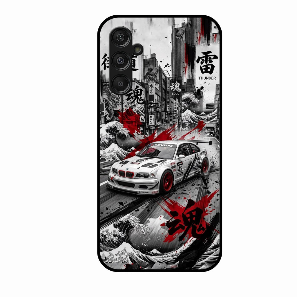 Japanese Wave Drift Racing Premium Glass Phone Case for Samsung Galaxy F36 5G