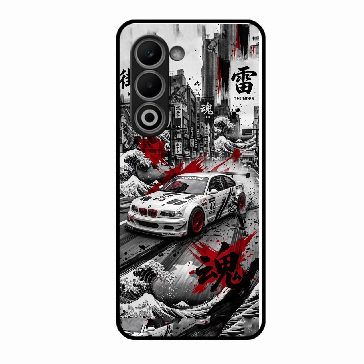 Japanese Wave Drift Racing Premium Glass Phone Case for Oppo A5 5G