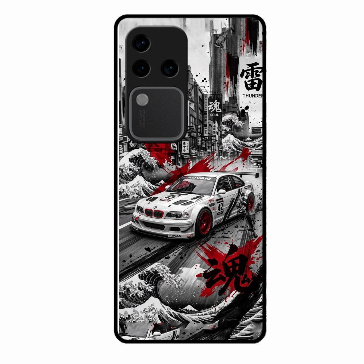 Japanese Wave Drift Racing Premium Glass Phone Case for Vivo V30 Pro 5G