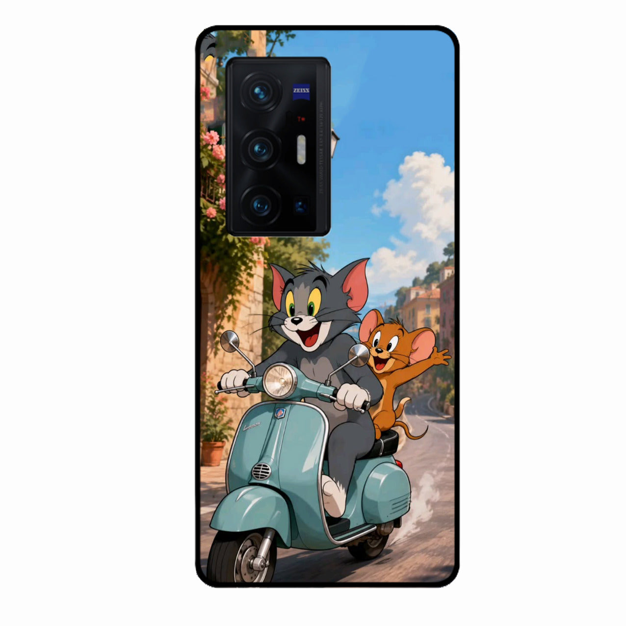 Cartoon Scooter Adventure Premium Glass Phone Case for Vivo X70 Pro Plus 5G