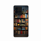Colorful Bookshelf Art Glass Case Cover for Motorola Edge 40 5G