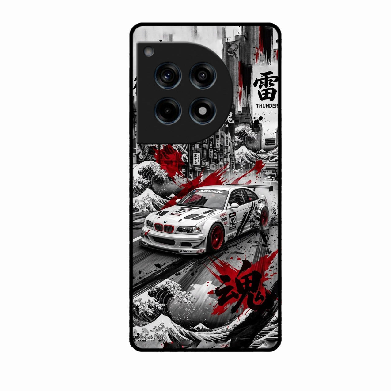 Japanese Wave Drift Racing Premium Glass Phone Case for Oneplus 12R 5G