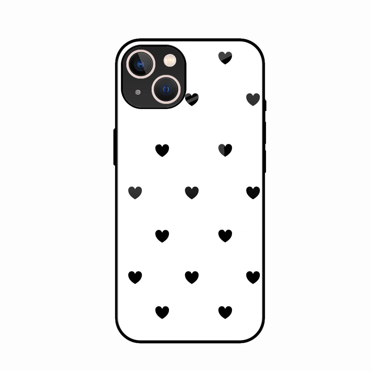 Heart Pattern White Glass Case Cover for iPhone 15