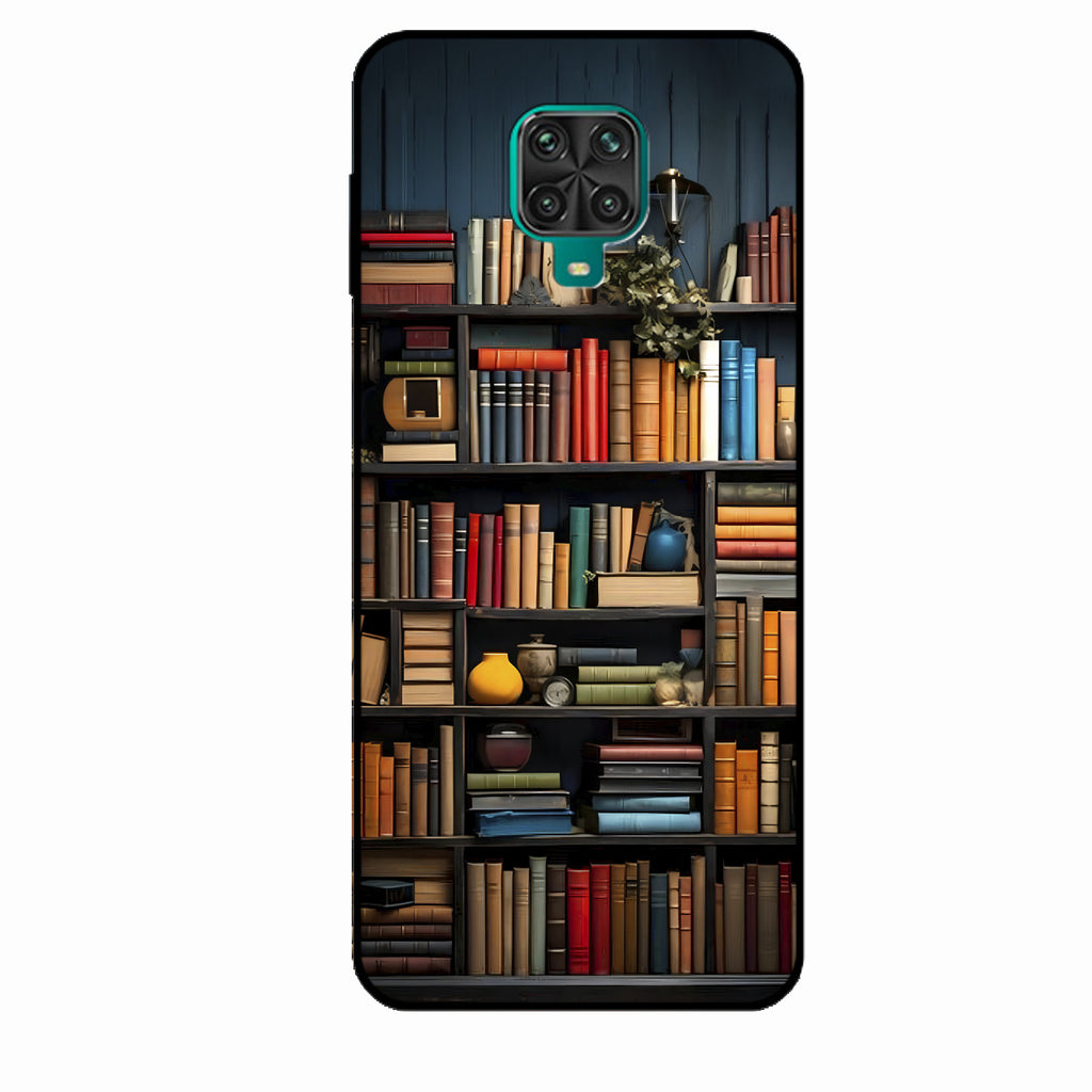 Colorful Bookshelf Art Glass Case Cover for Redmi Note 10 Lite