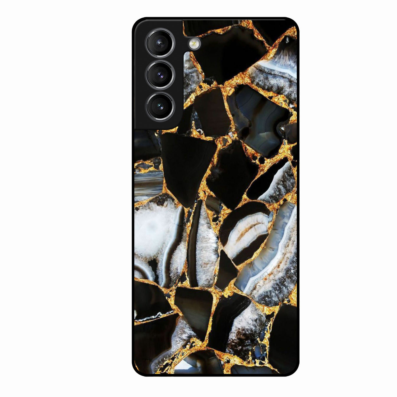 Black Gold Marble Glass Phone Case for Samsung Galaxy S21