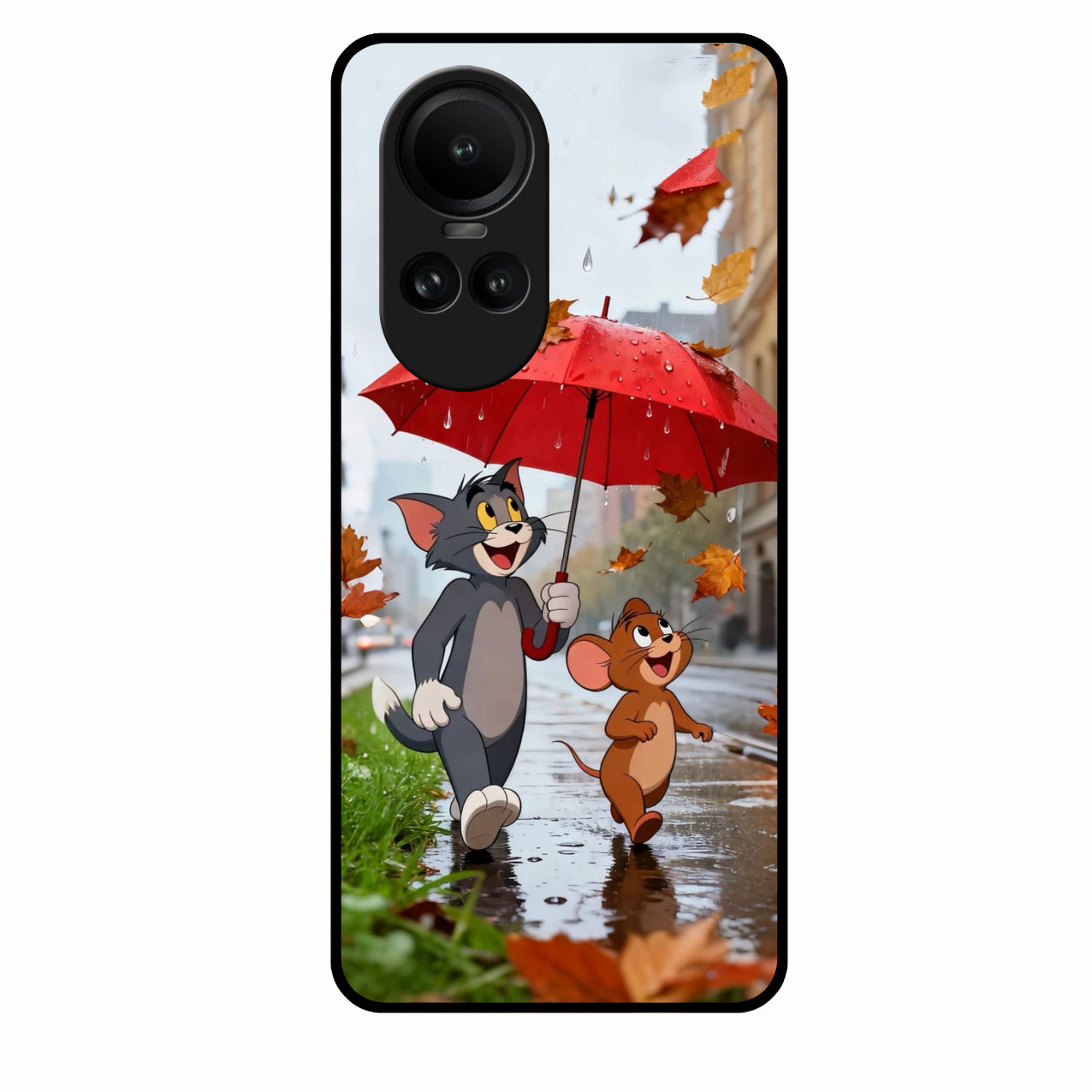Rainy Day Cartoon Glass Phone Case for Oppo Reno 10 5G