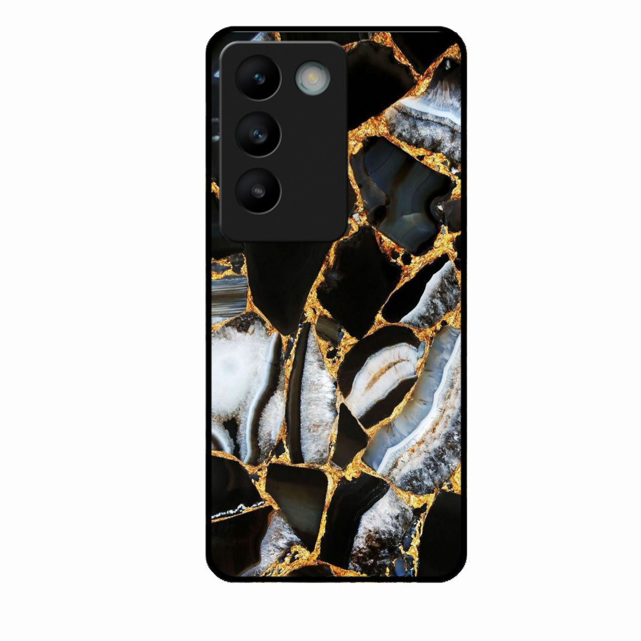 Black Gold Marble Glass Phone Case for Vivo T3 5G