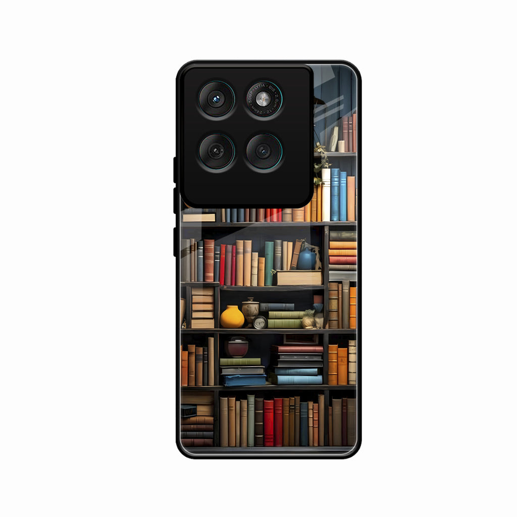 Colorful Bookshelf Art Glass Case Cover for Motorola Edge 60 Stylus 5G