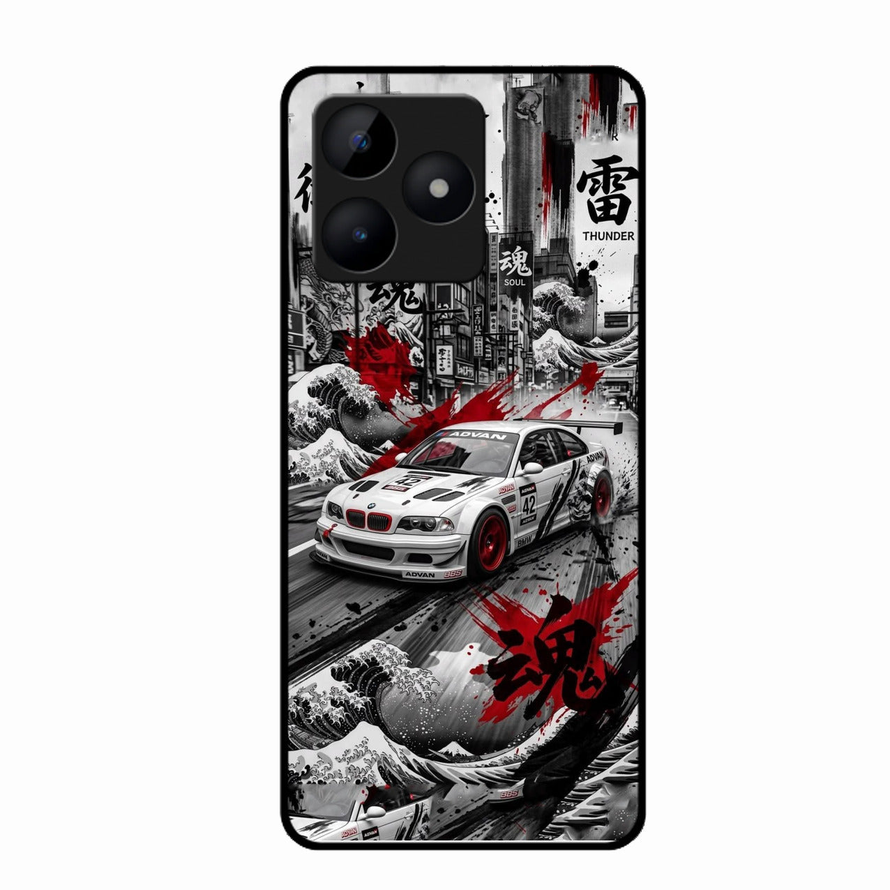 Japanese Wave Drift Racing Premium Glass Phone Case for Realme C53