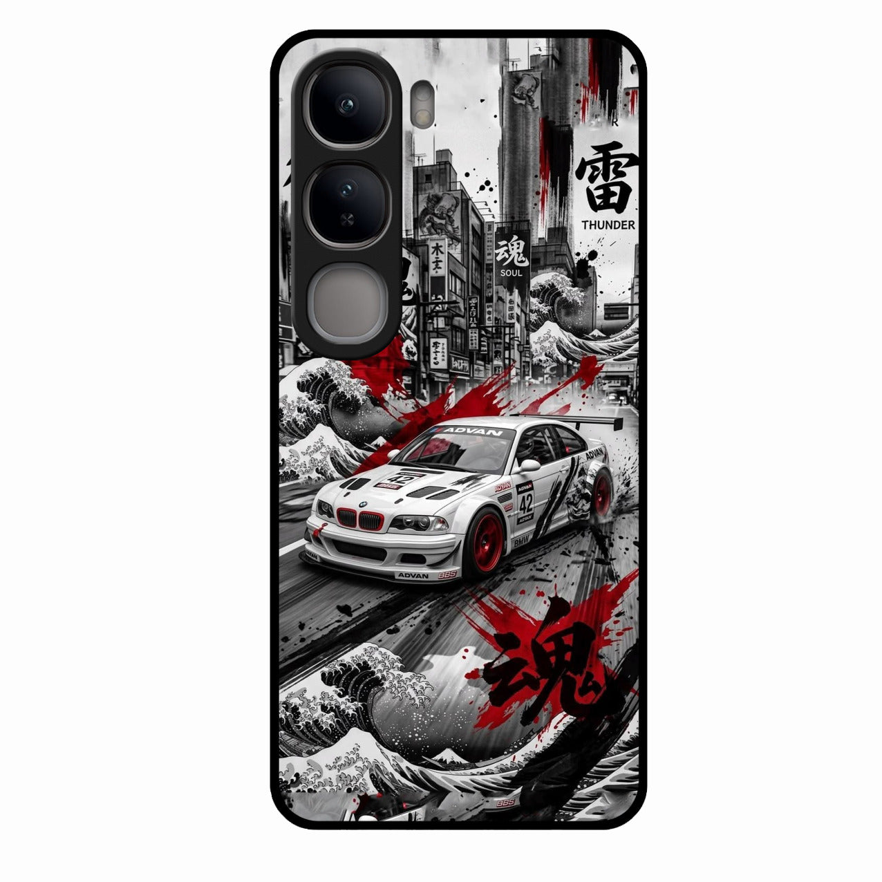 Japanese Wave Drift Racing Premium Glass Phone Case for Vivo Y300 5G