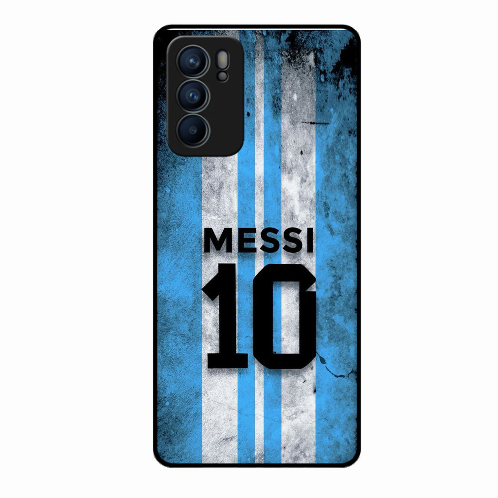 Blue Stripes Number 10 Football Glass Phone Case for Oppo Reno 6 5G