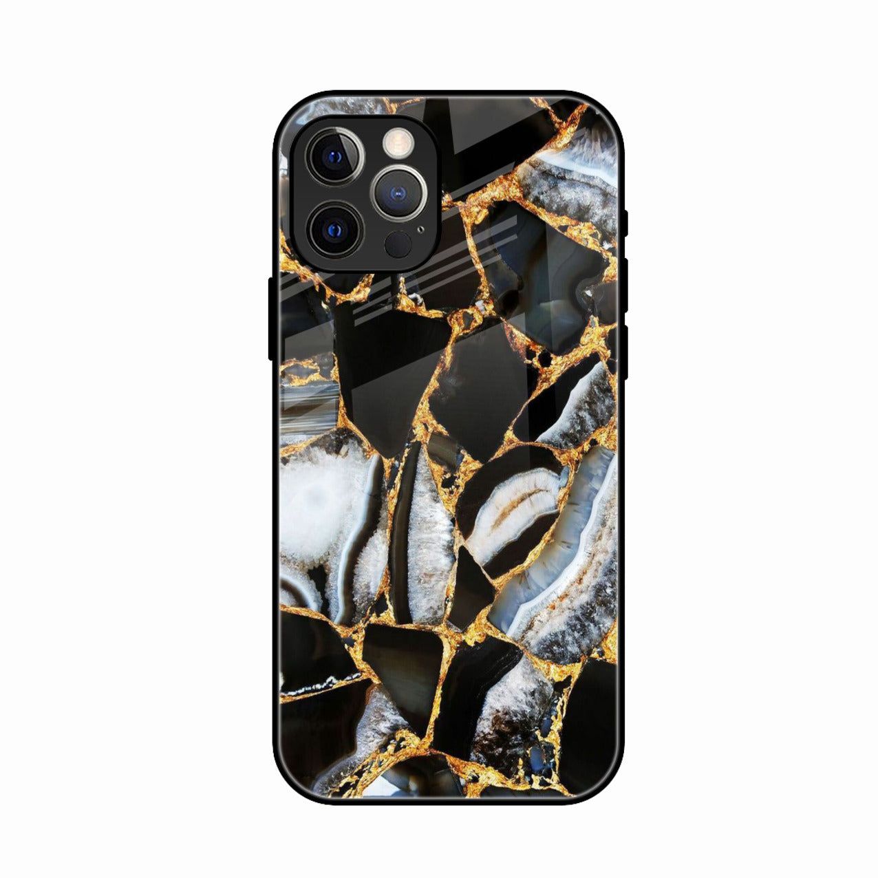 Black Gold Marble Glass Phone Case for iPhone 16 Pro