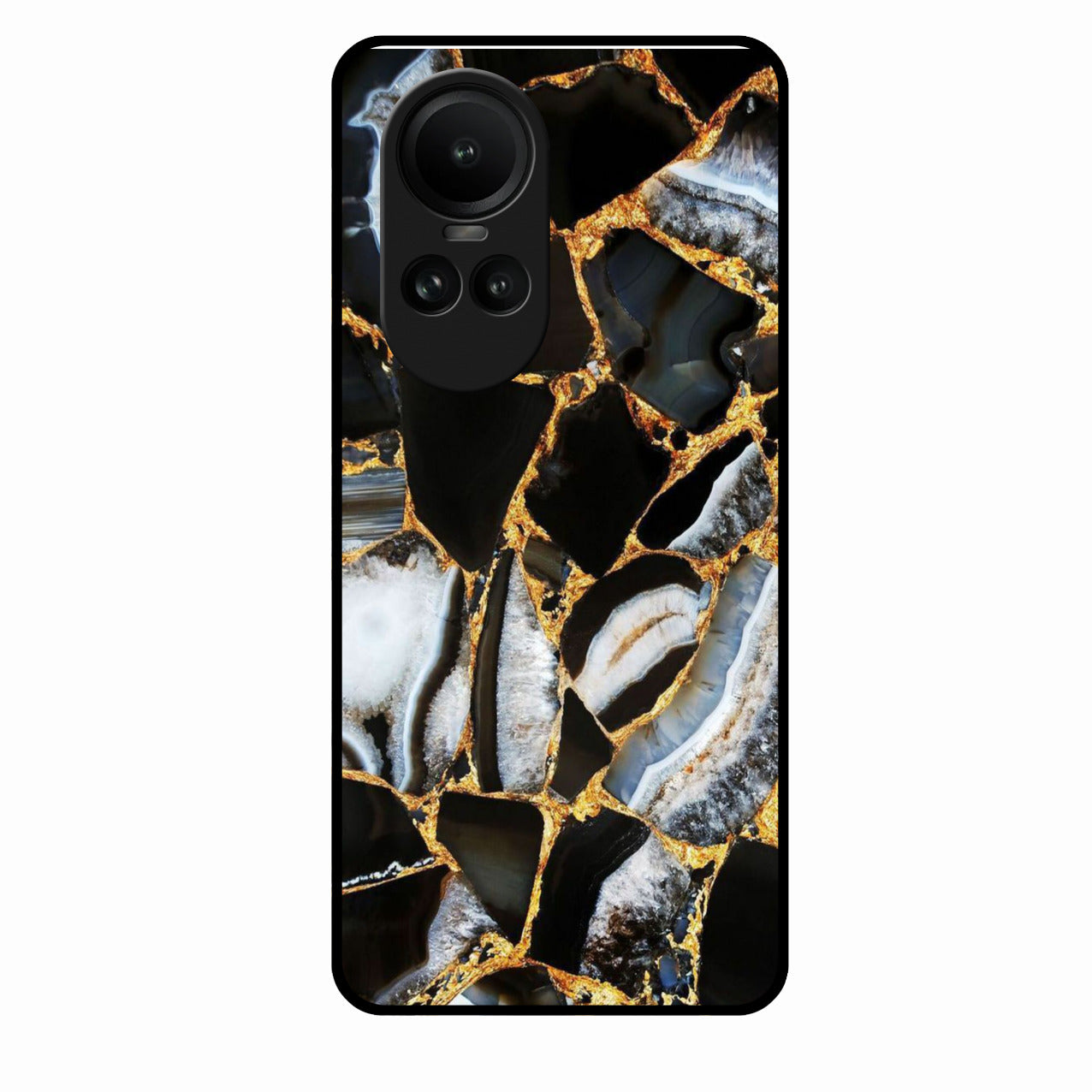 Black Gold Marble Glass Phone Case for Oppo Reno 10 Pro 5G