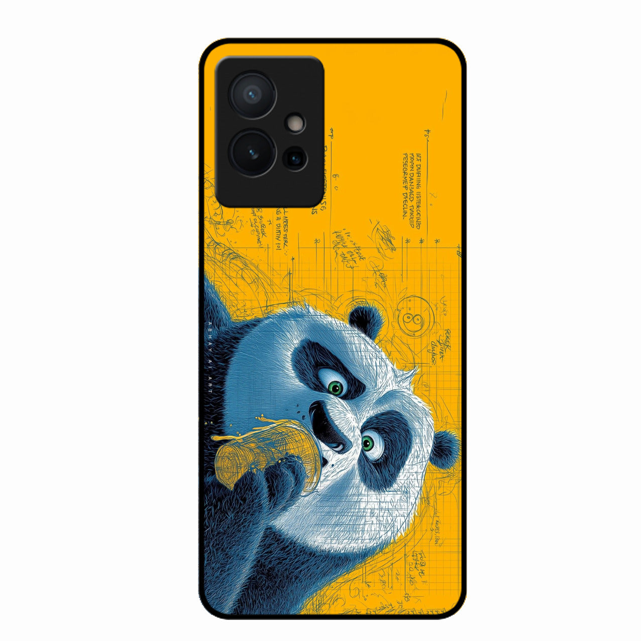 Cute Panda Sketch Premium Glass Phone Case for Vivo Y75 5G