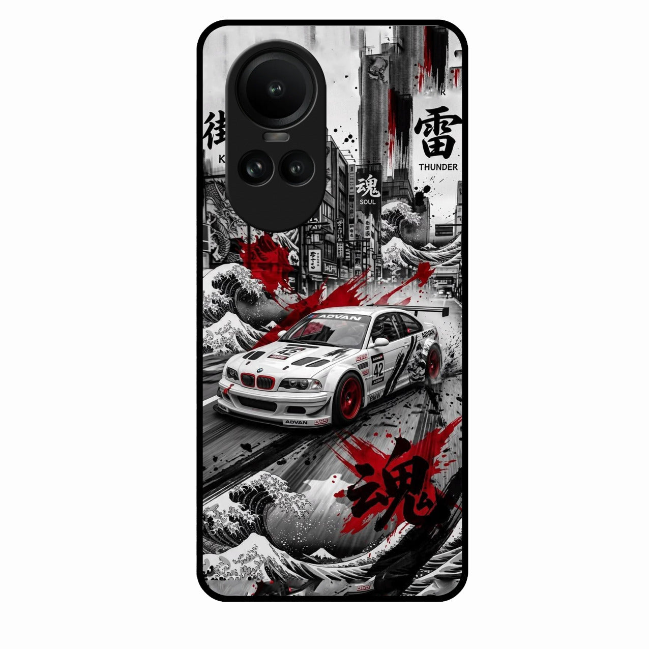 Japanese Wave Drift Racing Premium Glass Phone Case for Oppo Reno 10 5G