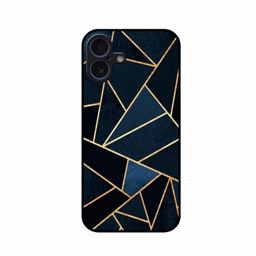 Midnight Gold Geometric Premium Glass Phone Case for iPhone 16 Plus