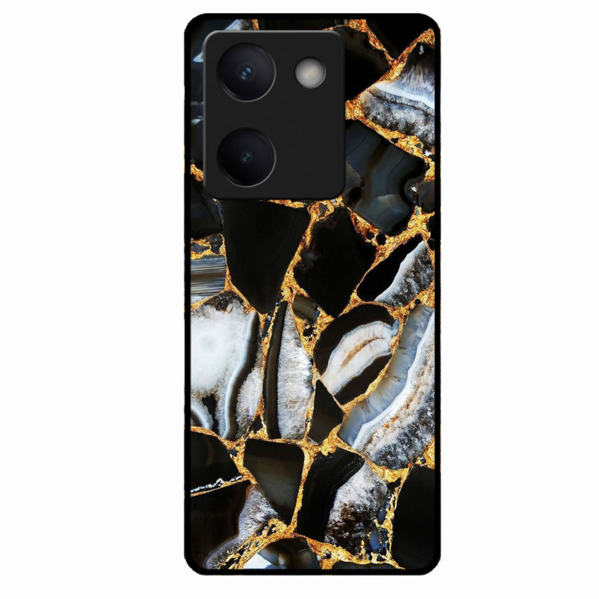 Black Gold Marble Glass Phone Case for Vivo Y300 Plus 5G