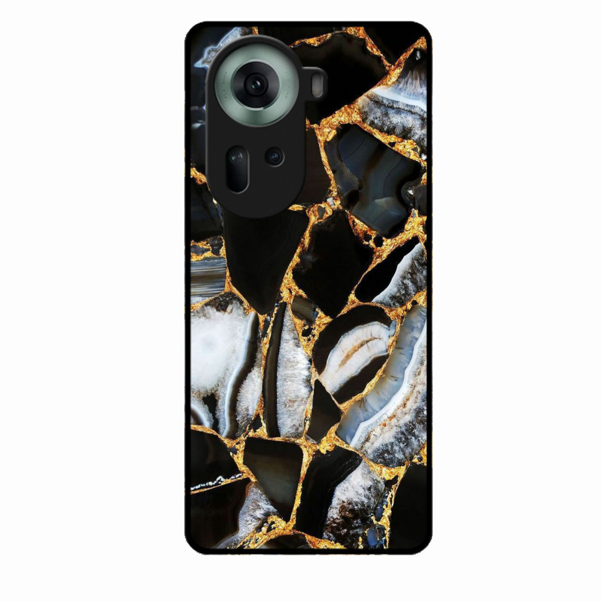 Black Gold Marble Glass Phone Case for Oppo Reno 11 5G