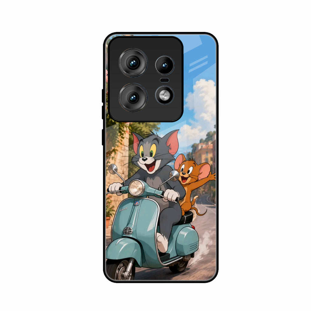 Cartoon Scooter Adventure Premium Glass Phone Case for Motorola Edge 50 Pro