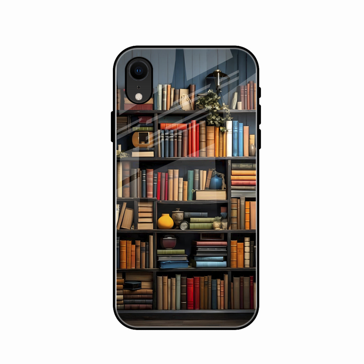 Colorful Bookshelf Art Glass Case Cover for iPhone XR