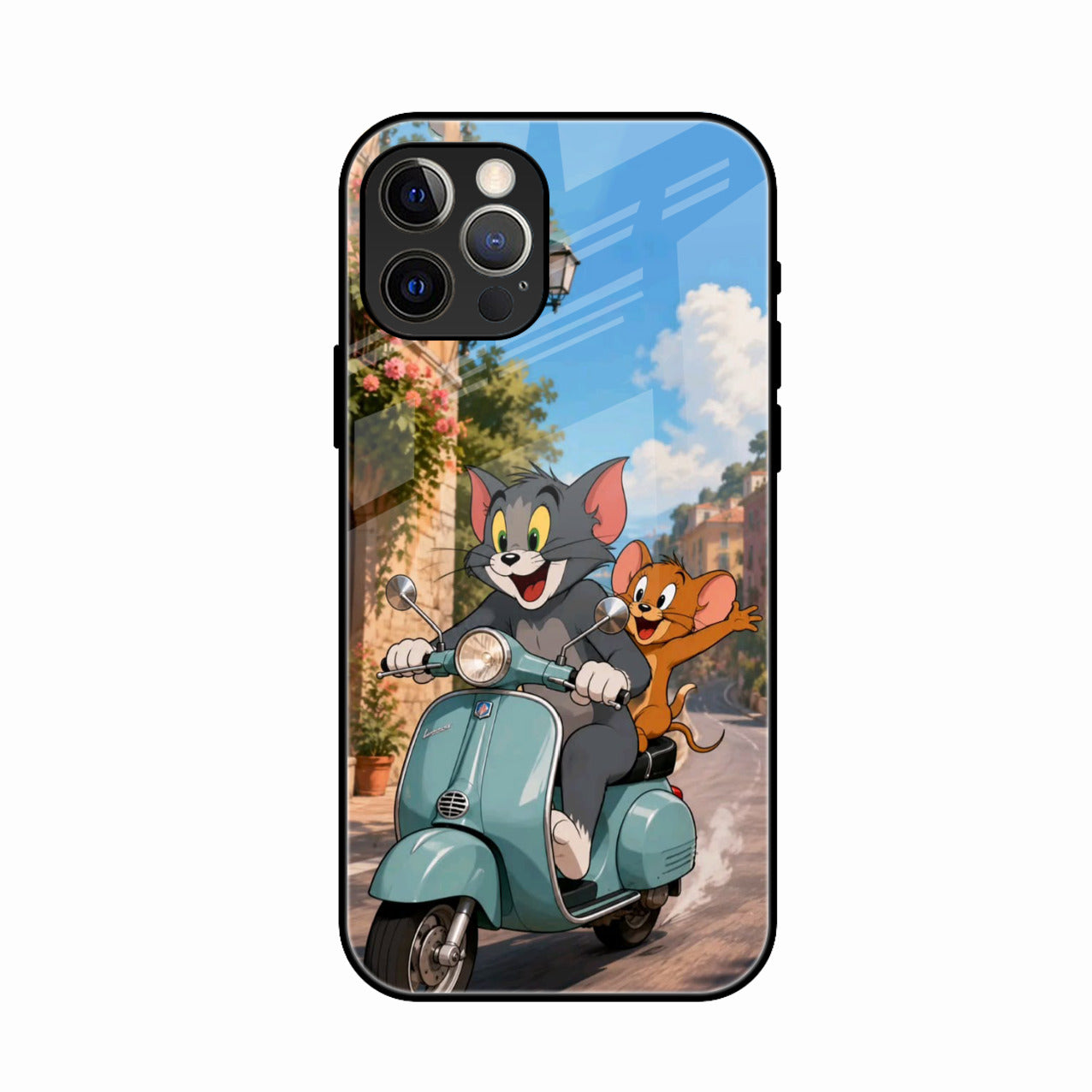 Cartoon Scooter Adventure Premium Glass Phone Case for iPhone 16 Pro