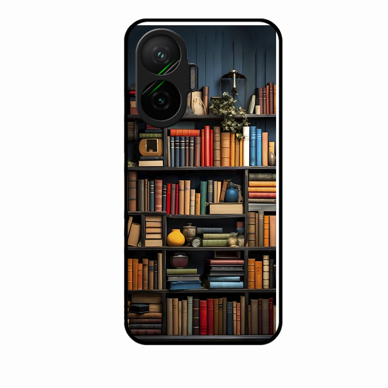 Colorful Bookshelf Art Glass Case Cover for Poco F7 5G