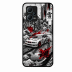 Japanese Wave Drift Racing Premium Glass Phone Case for Redmi Note 12 5G