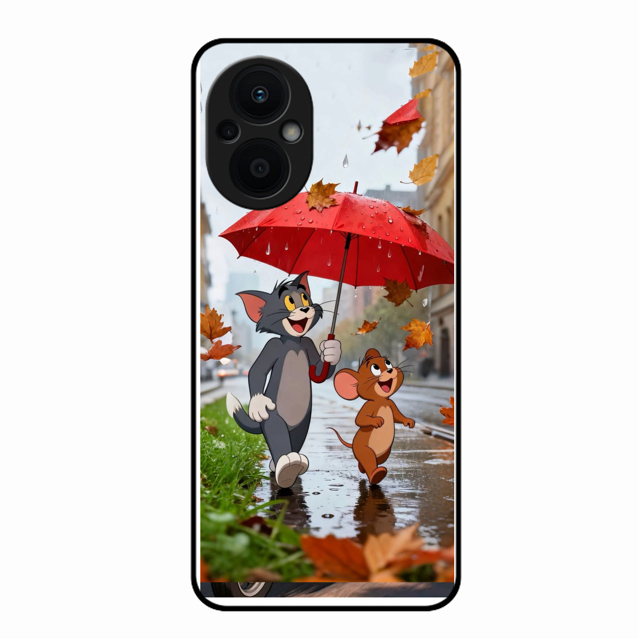 Rainy Day Cartoon Glass Phone Case for Oppo F21 Pro 5G