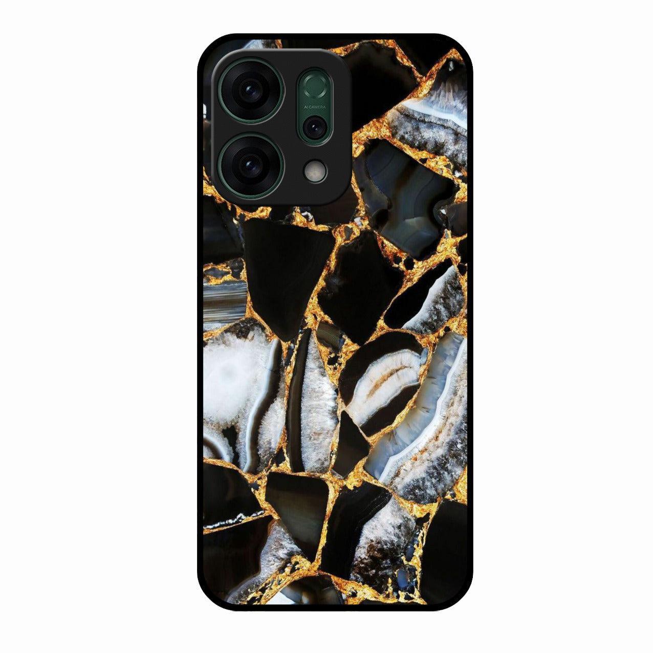 Black Gold Marble Glass Phone Case for Oppo Reno 14 5G