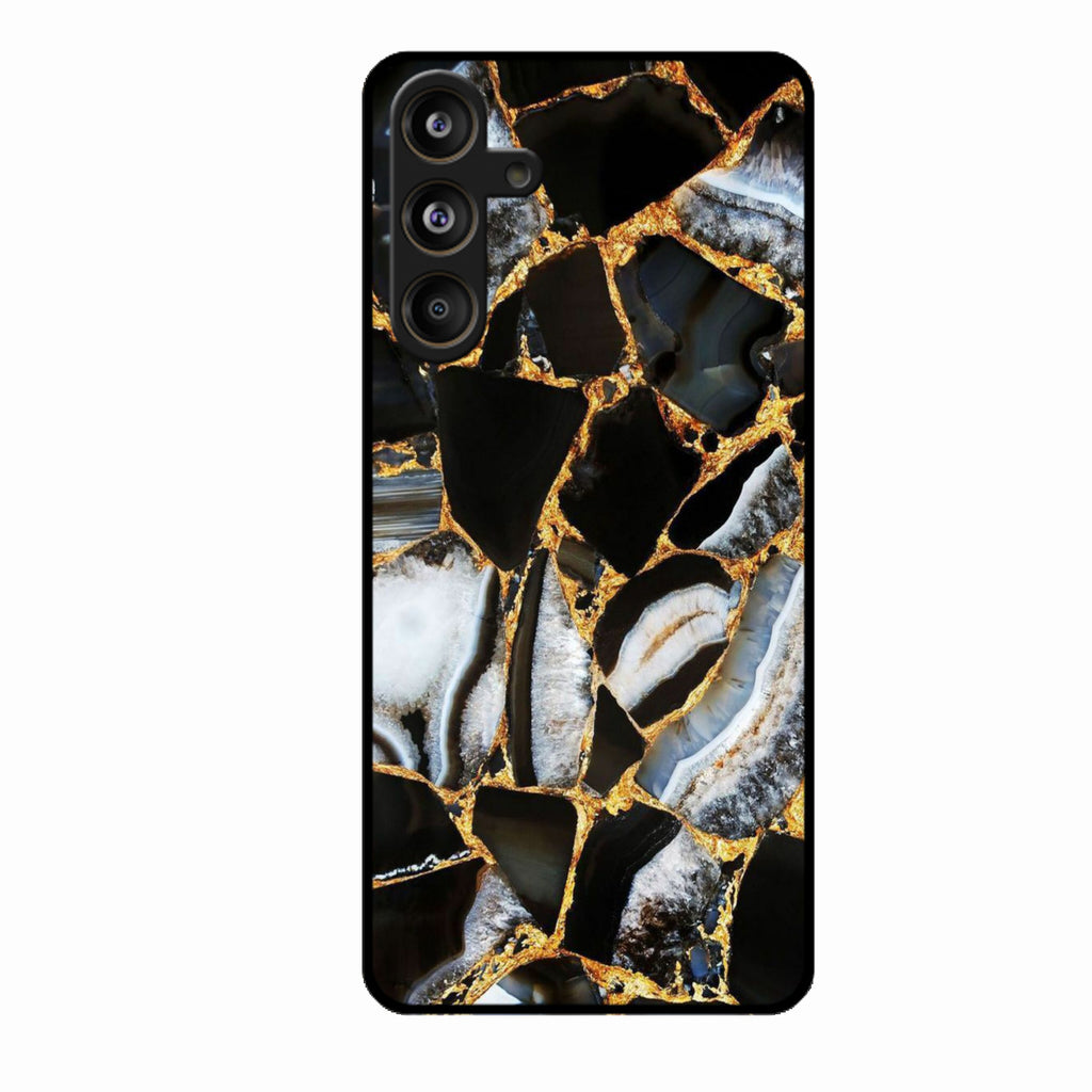 Black Gold Marble Glass Phone Case for Samsung Galaxy F55 5G