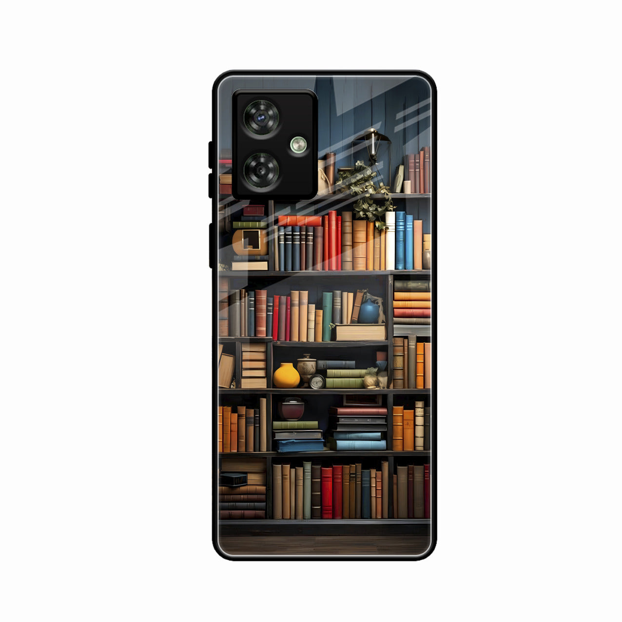 Colorful Bookshelf Art Glass Case Cover for Motorola G54 5G