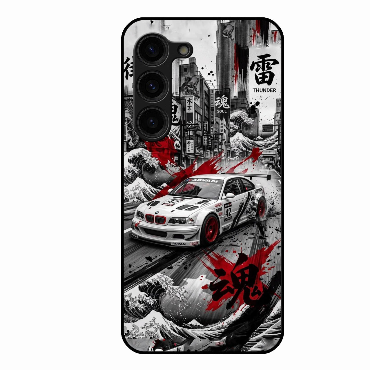Japanese Wave Drift Racing Premium Glass Phone Case for Samsung Galaxy S23 Plus 5G