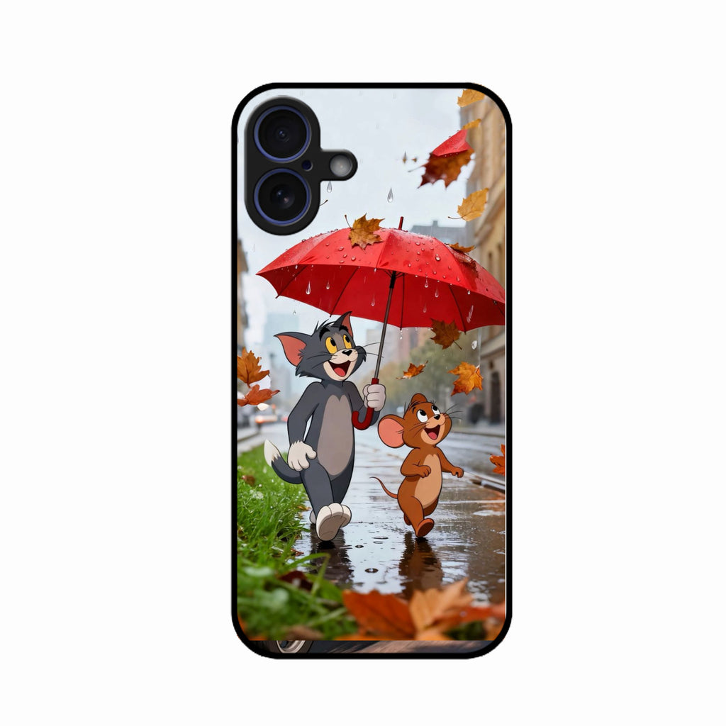 Rainy Day Cartoon Glass Phone Case for iPhone 16 Plus