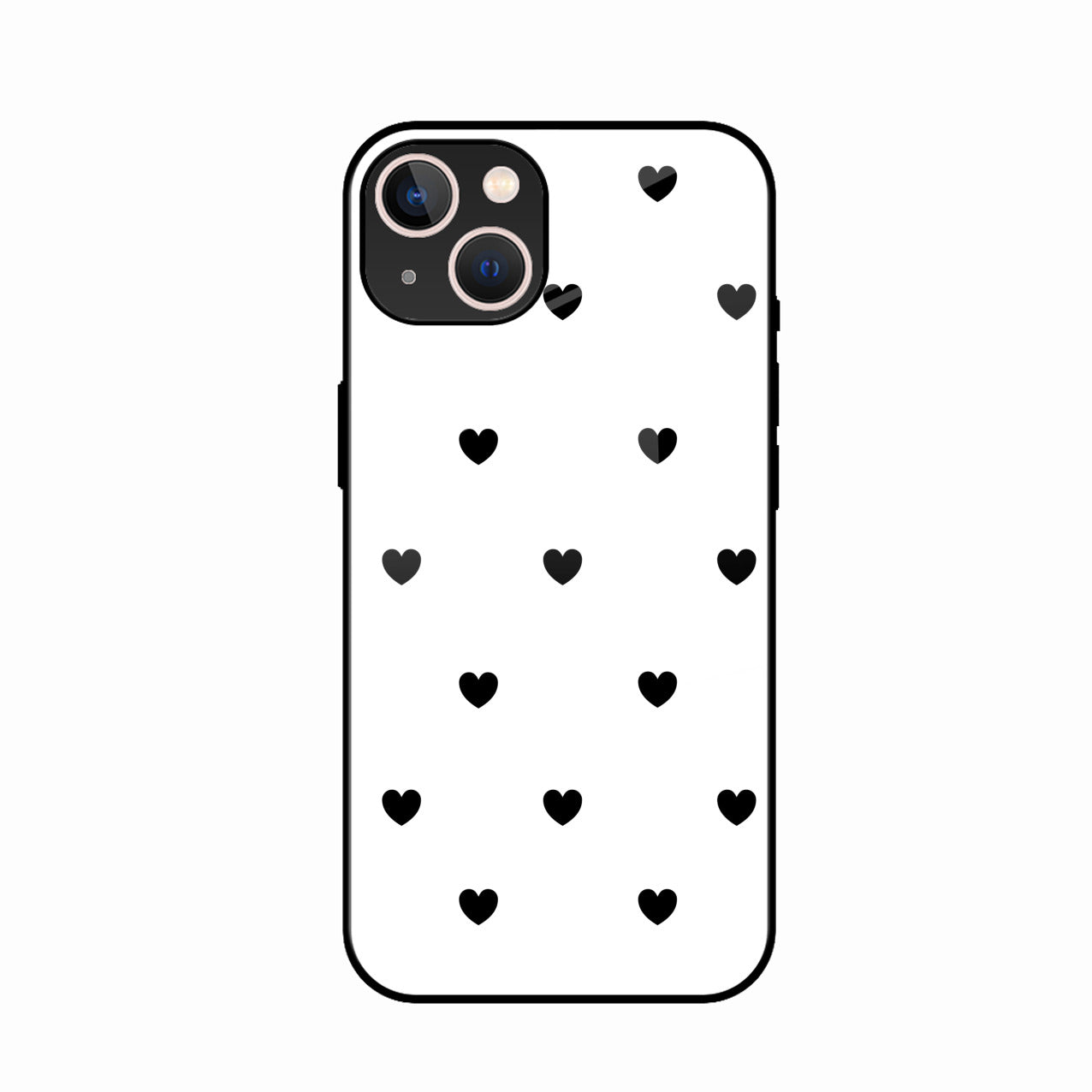 Heart Pattern White Glass Case Cover for iPhone 14