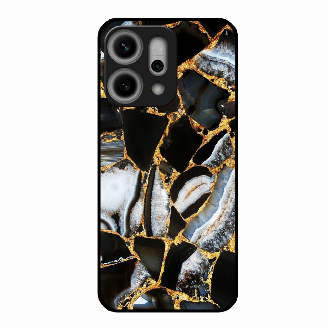 Black Gold Marble Glass Phone Case for Oppo Reno 14 Pro 5G