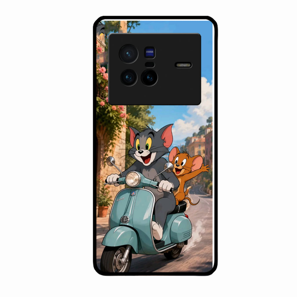 Cartoon Scooter Adventure Premium Glass Phone Case for Vivo X80 5G