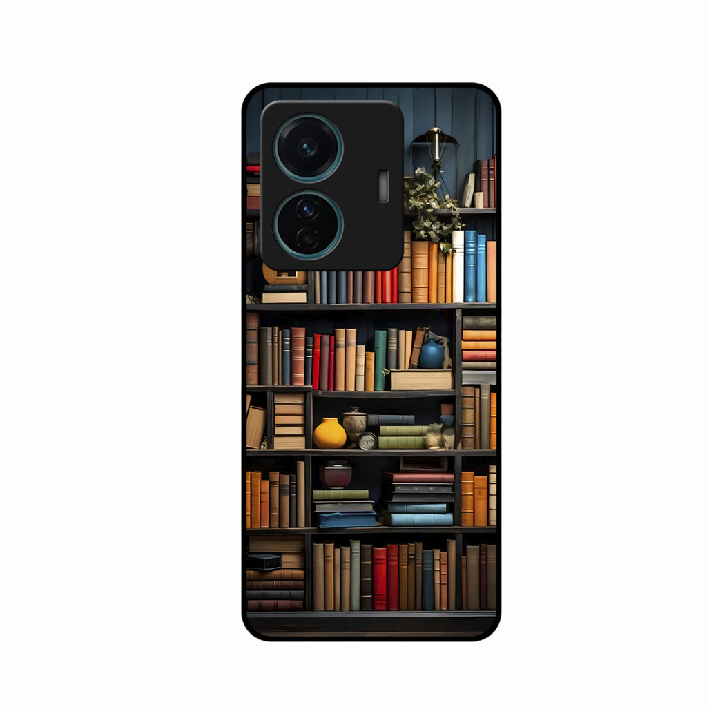 Colorful Bookshelf Art Glass Case Cover for iQOO Z6 Pro 5G