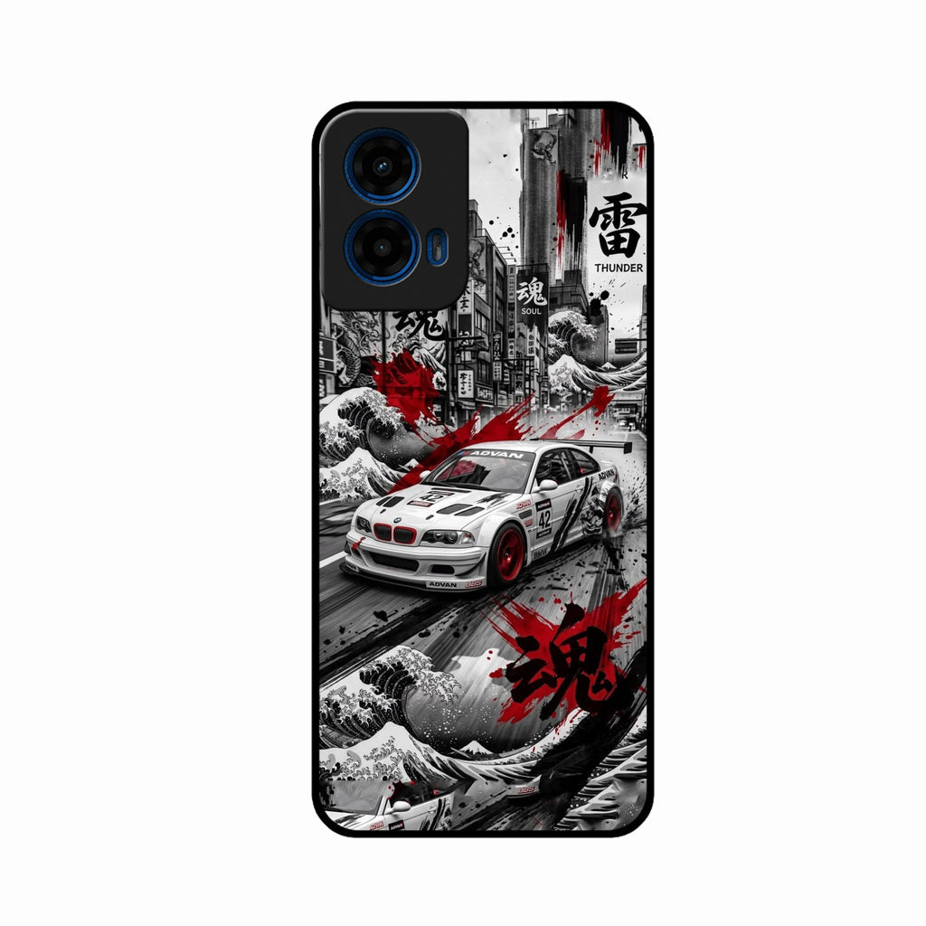 Japanese Wave Drift Racing Premium Glass Phone Case for Motorola G45 5G