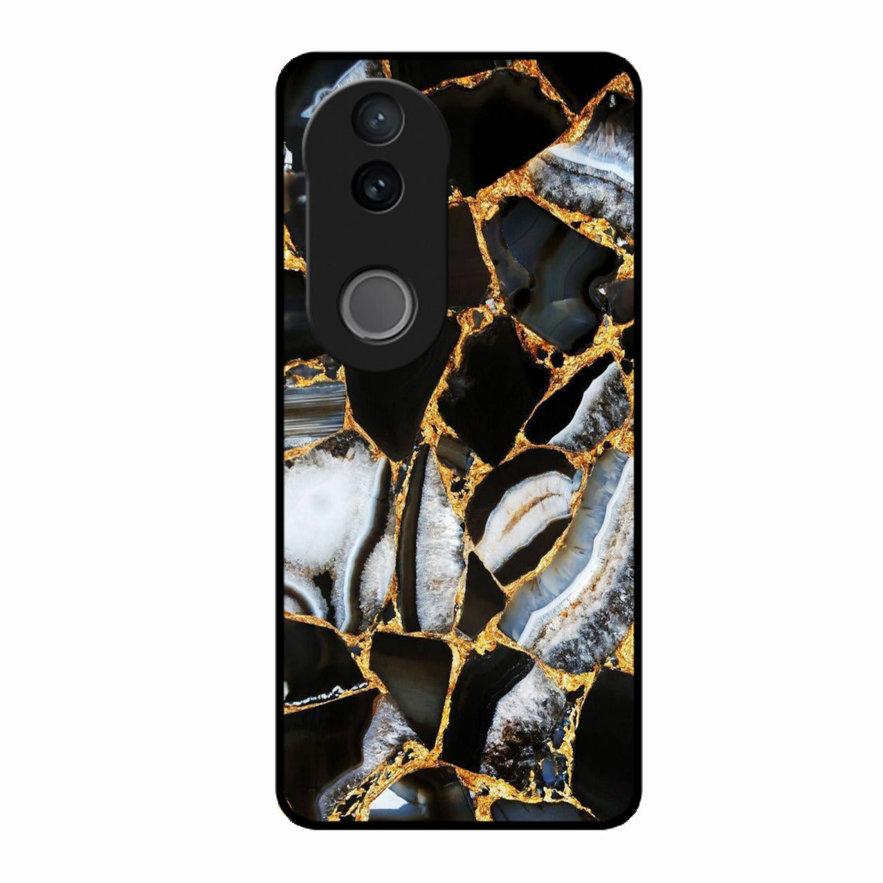 Black Gold Marble Glass Phone Case for Vivo V50E 5G
