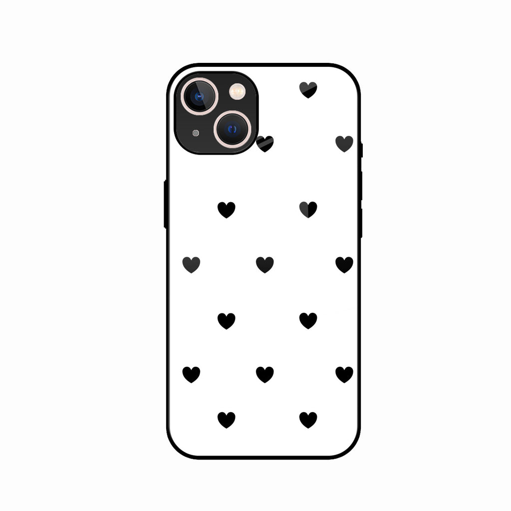 Heart Pattern White Glass Case Cover for iPhone 13 mini