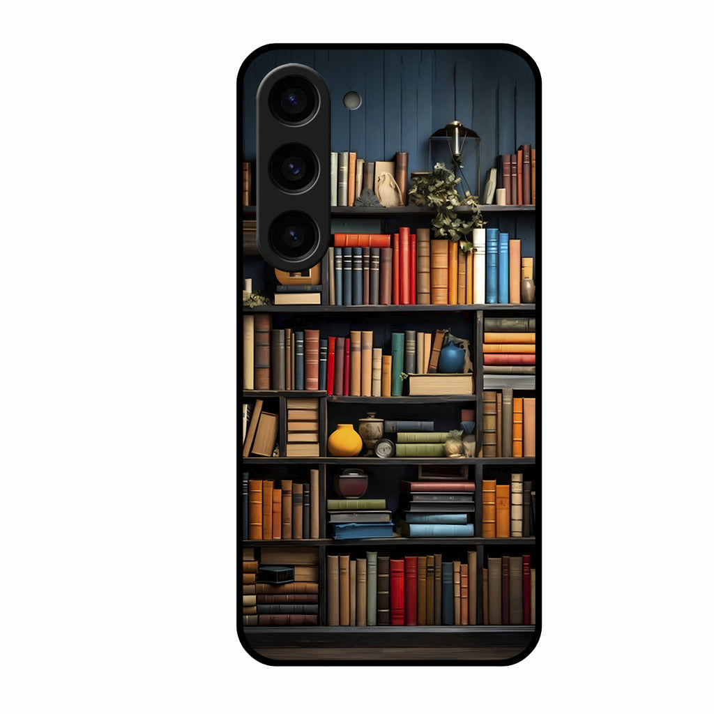Colorful Bookshelf Art Glass Case Cover for Samsung Galaxy S23 5G