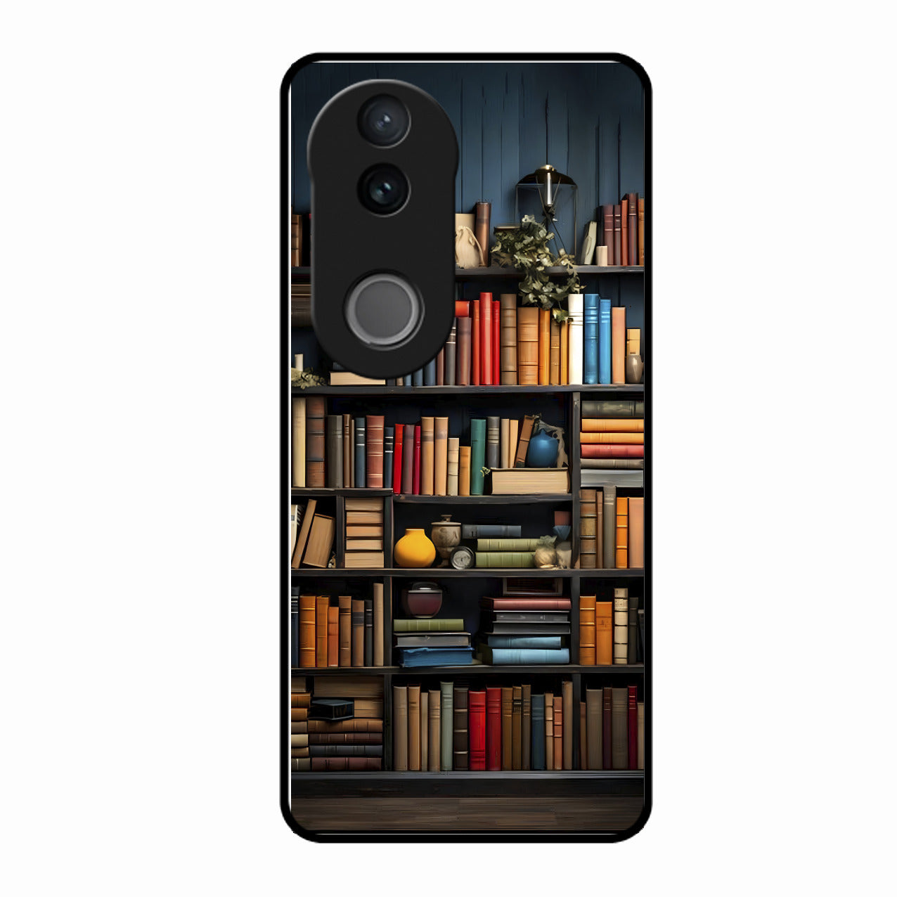 Colorful Bookshelf Art Glass Case Cover for Vivo V50 5G