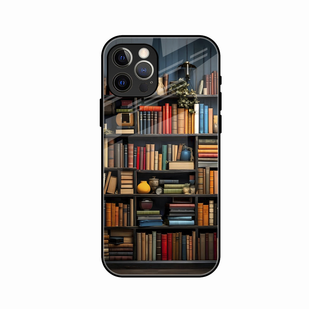 Colorful Bookshelf Art Glass Case Cover for iPhone 12 Pro