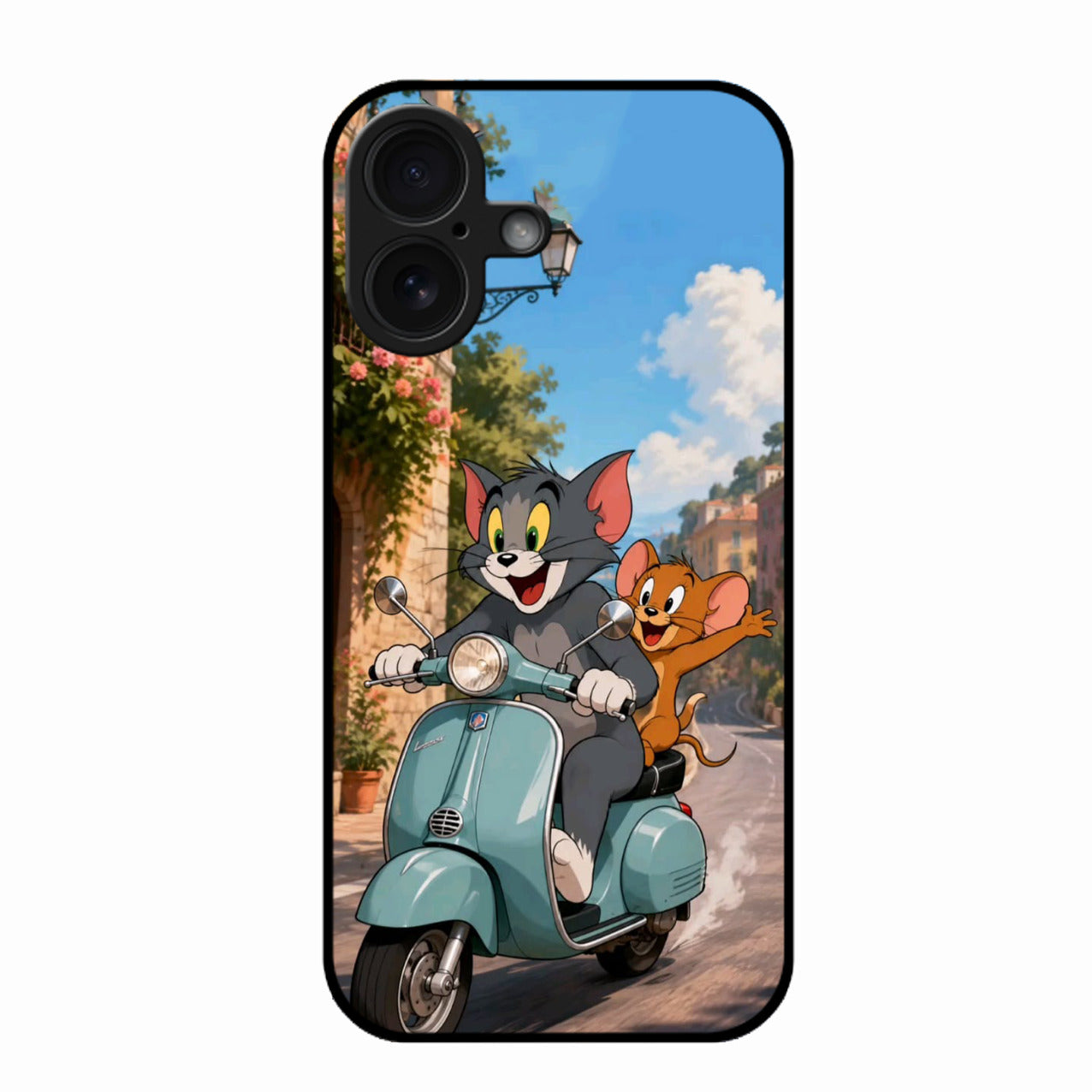 Cartoon Scooter Adventure Premium Glass Phone Case for iPhone 16